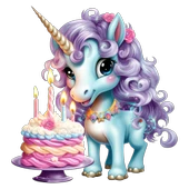 Mor Yeleli Doğum Günü Pastalı Unicorn Duvar Sticker'ı thumbnail 2