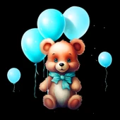 Mavi Kurdeleli ve Balonlu Ayıcık Duvar Stickerı thumbnail 2