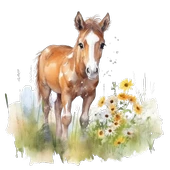 Sarı Çiçek Tarlasında At Yavrusu Duvar Stickerı thumbnail 2