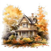Altın Sarısı Ağaçlı Sonbahar Evi Duvar Stickerı - 2