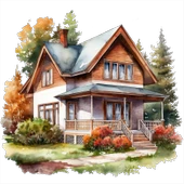 Sonbahar Evi ve Bahçesi Duvar Stickerı thumbnail 2