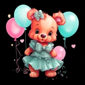 Elbiseli ve Balonlu Kız Ayıcık Duvar Stickerı thumbnail 2