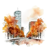 Sonbahar Caddesi ve Şehir Manzarası Duvar Stickerı thumbnail 2