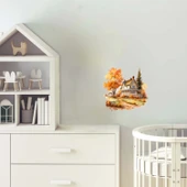 Yemyeşil ve Turuncu Ağaçlı Sonbahar Evi Duvar Stickerı thumbnail 1