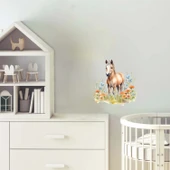 Mavi ve Turuncu Çiçekli At Yavrusu Duvar Stickerı thumbnail 1