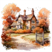 Çitli Yolu Olan Sonbahar Evi Duvar Stickerı thumbnail 2