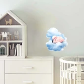 Mavi Bulutlar Arasında Uzanmış Pembe Flamingo Duvar Çıkartması thumbnail 1