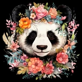 Çeşitli Çiçek Taçlı Panda Duvar Stickerı thumbnail 2