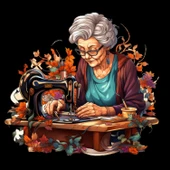 Dikiş Diken Yaşlı Kadın Duvar Stickerı thumbnail 2