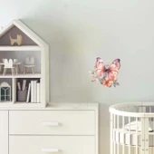 Pembe Tonlu Kelebek ve Çiçekler Duvar Stickerı thumbnail 1
