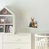 Mavi Ceketli ve Fenerli Tavşan Duvar Stickerı thumbnail 1