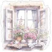 Açık Pencere ve Pembe Çiçekler Duvar Stickerı thumbnail 2