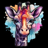 Mor ve Pembe Tonlarında Zürafa Kafası Duvar Sticker'ı thumbnail 2