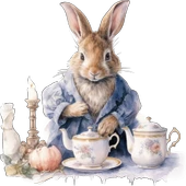 Çay Saatinde Tavşan Duvar Stickerı - Mavi Ceketli, Şamdanlı - 2