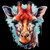 Mavi ve Kırmızı Detaylı Zürafa Kafası Duvar Sticker'ı thumbnail 2