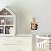 Pembe Çiçekli Kovada Tavşan Duvar Stickerı thumbnail 1