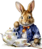 Çay Demliği ve Fincanlı Tavşan Duvar Stickerı - Mavi Ceketli - 2