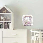 Açık Pencere ve Pembe Çiçekler Duvar Stickerı thumbnail 1