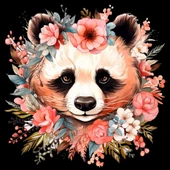 Pastel Tonlarında Çiçek Taçlı Panda Duvar Stickerı thumbnail 2