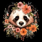 Turuncu Çiçekli Panda Kafası Duvar Stickerı - 2