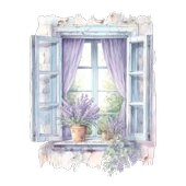 Mor Panjurlu ve Lavanta Saksılı Pencere Duvar Stickerı thumbnail 2