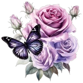Mor Tonlarında Çiçek ve Kelebek Duvar Stickerı thumbnail 2