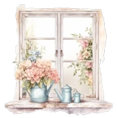 Çiçek Saksıları ve Suluklu Pencere Duvar Stickerı thumbnail 2