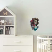 oyu Saçlı Gül ve Kafataslı Zombi Kız Duvar Stickerı - 1