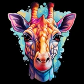 Pembe ve Mavi Tonlarında Detaylı Zürafa Kafası Duvar Sticker'ı thumbnail 2