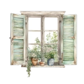 Yeşil Panjurlu ve Bitkili Pencere Duvar Stickerı thumbnail 2