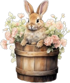 Pembe Çiçekli Kovada Tavşan Duvar Stickerı thumbnail 2