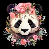 Pembe Gül Taçlı Panda Duvar Stickerı thumbnail 2