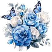 Mavi, Beyaz Güller ve Kelebekler Duvar Stickerı thumbnail 2