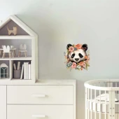 Şeftali ve Mavi Tonlarında Çiçek Taçlı Panda Duvar Stickerı thumbnail 1