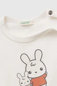 United Colors of Benetton Kız Bebek T shirt Ekru 3I9WA1062 - 3