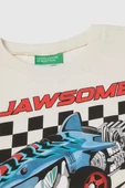 United Colors of Benetton Erkek Çocuk Hot Wheels T shirt Ekru 3I1XG10I3 - 3