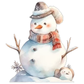 Şapkalı ve Kolları Dallı Karlı Adam Duvar Stickerı thumbnail 2