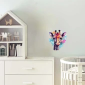 Mor ve Pembe Tonlarında Zürafa Kafası Duvar Sticker'ı thumbnail 1