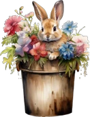 Çok Renkli Çiçekli Kovada Tavşan Duvar Stickerı thumbnail 2