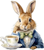 Kravatlı Tavşan ve Çay Fincanı Duvar Stickerı - Yeşil Kravatlı - 2