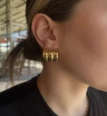 Lisbond Elegance Kadın özel seri üçlü görünümlü bombeli halka küpe gold renk - 1