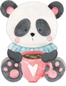 Kahve Tutan Mavi Kazaklı Panda Duvar Stickerı - 1