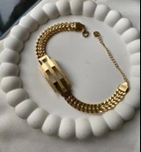 Lisbond Elegance Çelik bileklik kadın kaburga model kumlu sık zincir bileklik gold - 3