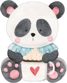 Kremalı Kahve Tutan Mavi Kazaklı Panda Duvar Stickerı - 1