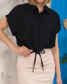 Sıfır kollu bağlamalı crop gömlek siyah s255359 - 1