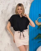 Sıfır kollu bağlamalı crop gömlek siyah s255359 - 2