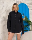 Relax fit keten gömlek siyah s255349 - 1