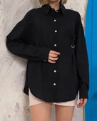 Relax fit keten gömlek siyah s255349 - 2