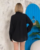 Relax fit keten gömlek siyah s255349 - 3