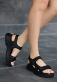 Trita Siyah Cilt Cırt Cırtlı Sandalet - 3
